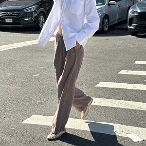 Djerf Avenue - Brown Linen Pants (Tall)